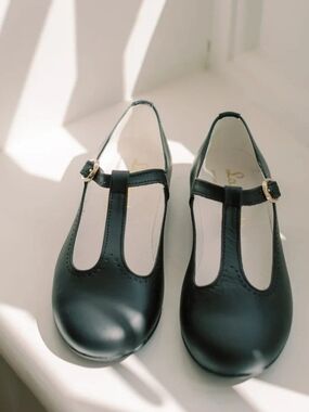 Black Leather Girl T-Bar Shoes